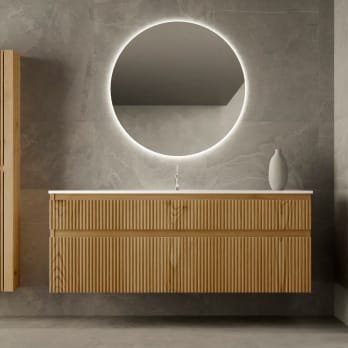 Conjunto de mueble de baño de madera maciza ranurado Alpes 2 Bruntec