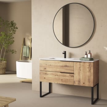 Conjunto mueble de baño con lavabo Kaori con patas 2 cajones y 1 puerta blanco  brillo de Amizuva