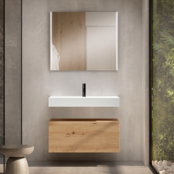 Conjunto mueble de baño con lavabo de carámica de 12 cm de alto y cajonera Nomad Viso