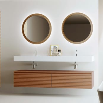 Conjunto de mueble de baño con doble lavabo solid surface y cajonera Alpes 4 Bruntec