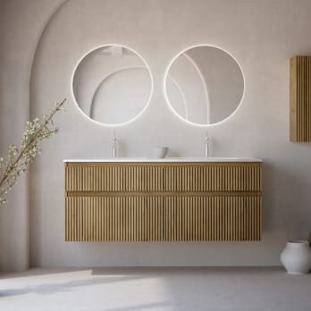 Conjunto de mueble de baño madera maciza ranurada Alpes 7 Bruntec