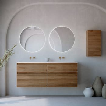 Conjunto de mueble de baño madera maciza ranurada Alpes 7 Bruntec