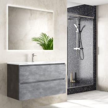 Mueble de baño o aseo con espejo a juego color gris ceniza