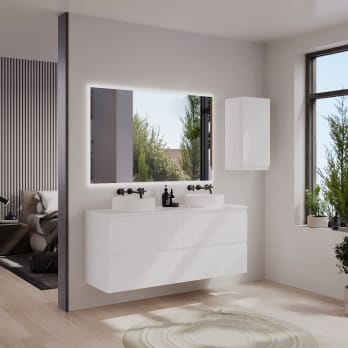 Mueble de baño MDF lacado con encimera de madera Vilma Bruntec
