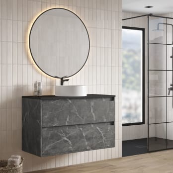 Mueble de baño con encimera Piedra Compactada negra Artemisa Bruntec