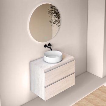 Mueble de baño fondo reducido 39 cm con encimera de madera Roma Bruntec