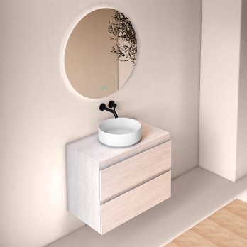 Mueble de baño fondo reducido 39 cm con encimera de madera Roma Bruntec