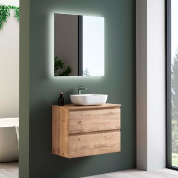Mueble de baño fondo reducido 39 cm con encimera de madera Roma Bruntec