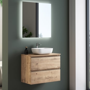 Mueble de baño fondo reducido 39 cm con encimera de madera Roma Bruntec