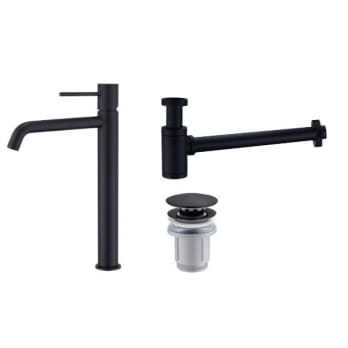 Pack Grifo de lavabo caño alto Monza Imex + Válvula click-clack + Sifón visto redondo