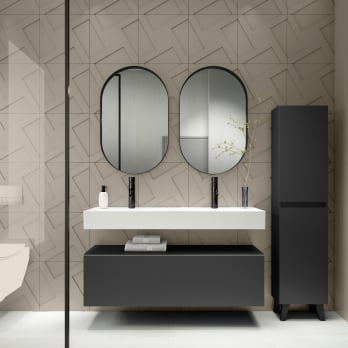 Conjunto mueble de baño con lavabo de carámica de 12 cm de alto y cajonera Nomad Viso Bath