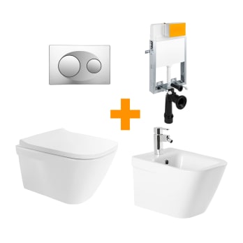 Pack inodoro + cisterna empotrada + pulsador + bide Look Unisan Sanindusa