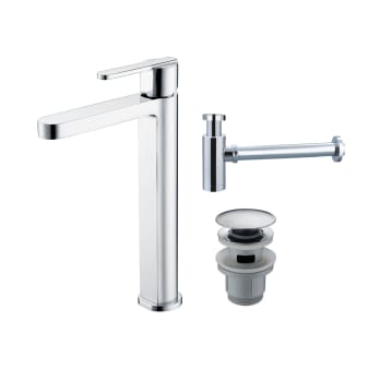 Pack Grifo de lavabo caño alto Roma Imex + Válvula click-clack + Sifón