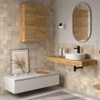 Conjunto mueble de baño con encimera roble y cajonera blanca Domus Salgar