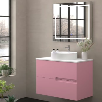 Mueble de baño con encimera piedra compactada blanca Lia Bruntec colores