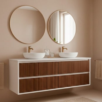 Mueble de baño madera maciza con encimera solid surface Alpes 18 Bruntec