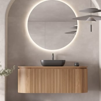 Mueble de baño madera varias medidas, maciza de fresno con encimera de madera Evo Curve Bruntec