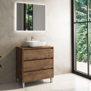 Mueble de baño al suelo con lavabo cerámico, 80 cm - blanco