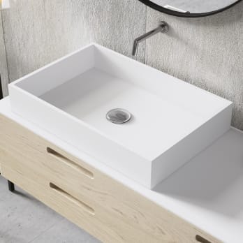 Lavabo sobre encimera de Bruntec con faldón SENO CENTRADO Solid Surface  Padova