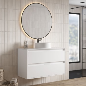 Mueble de baño con encimera Piedra Compactada blanca Artemisa de Bruntec