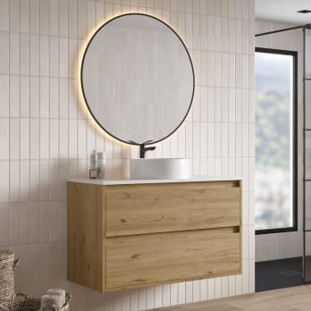 Mueble de baño con encimera Piedra Compactada blanca Artemisa de Bruntec
