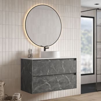 Mueble de baño con encimera Piedra Compactada blanca Artemisa de Bruntec