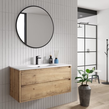 Mueble de baño suspendido 1 cajón con lavabo integrado y balda Modelo Nomad