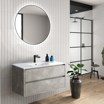 Mueble de baño suspendido de 80 cm con lavabo sobre encimera color ceniza  Modelo Granada