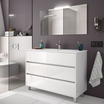 Pack Muebles Baño Con Lavamanos Cerámico Espejo Armario Aéreo Y