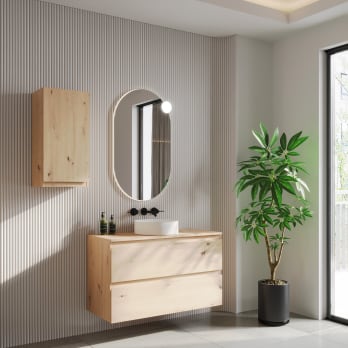 Mueble de baño color madera con encimera de madera Vilma Bruntec