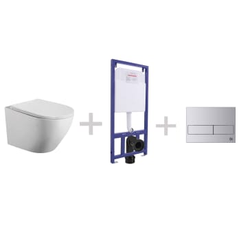 Pack inodoro suspendido + cisterna empotrada Lisboa Plus Bruntec + pulsador