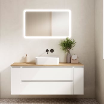 Mueble de baño con encimera de madera Hidrofuga roble costa Box Visobath