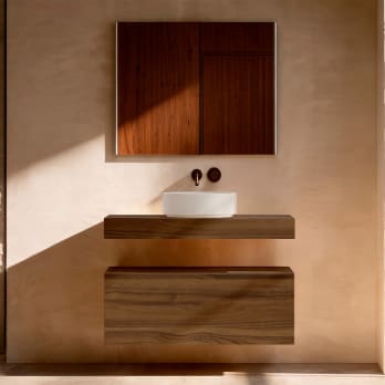 Mueble de baño con encimera de madera 10 cm de altura con cajonera Nomad monocolor Visobath