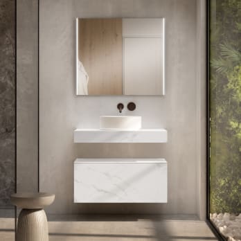 Conjunto mueble de baño con encimera de madera 10 cm de altura con cajonera Nomad monocolor Visobath