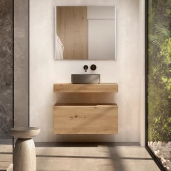 Conjunto mueble de baño con encimera de madera 10 cm de altura con cajonera Nomad Visobath