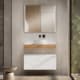 Mueble de baño con encimera de madera 10 cm de altura en color roble costa con cajonera Nomad Visobath principal 2