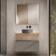 Mueble de baño con encimera de madera 10 cm de altura en color roble costa con cajonera Nomad Visobath principal 7