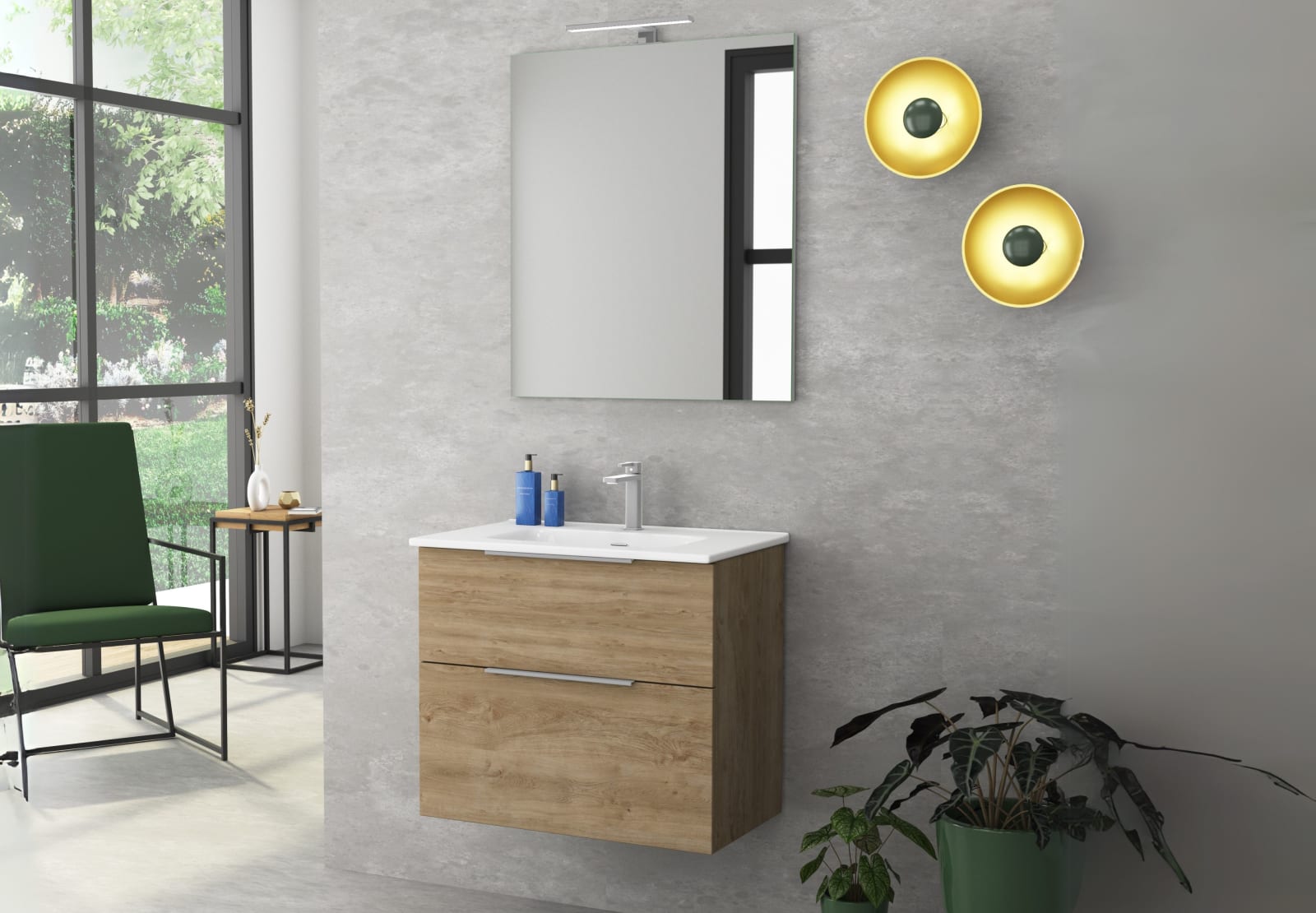 Conjunto mueble de baño fondo reducido 39cm Comet tirador cromo Coycama principal 0