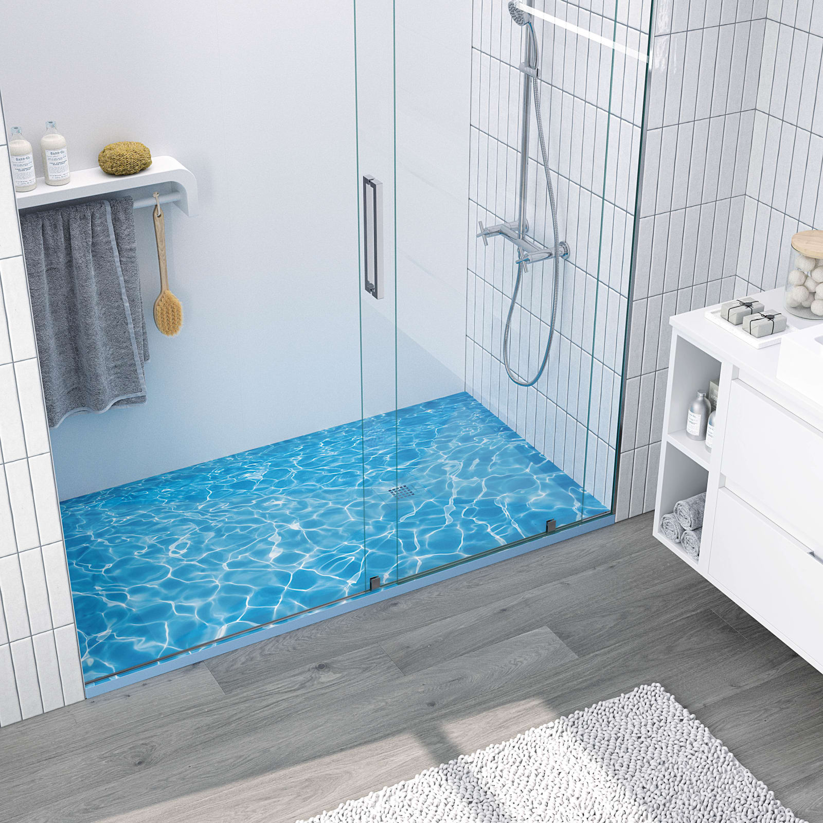 Platos de ducha de resina decorados Design 3D Azul Bruntec principal 0