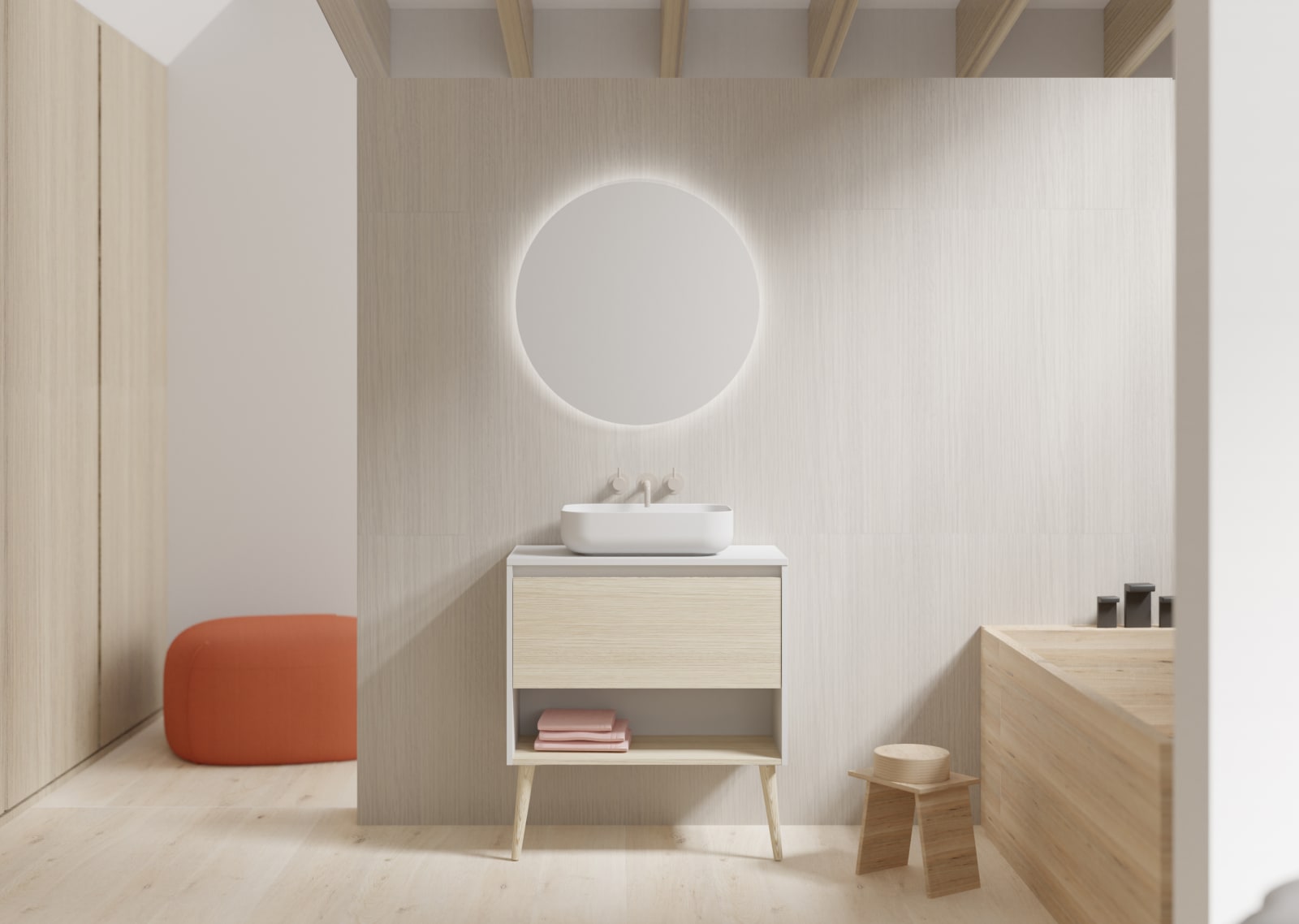 Conjunto mueble de baño con lavabo sobre encimera Nara Top Amizuva principal 0
