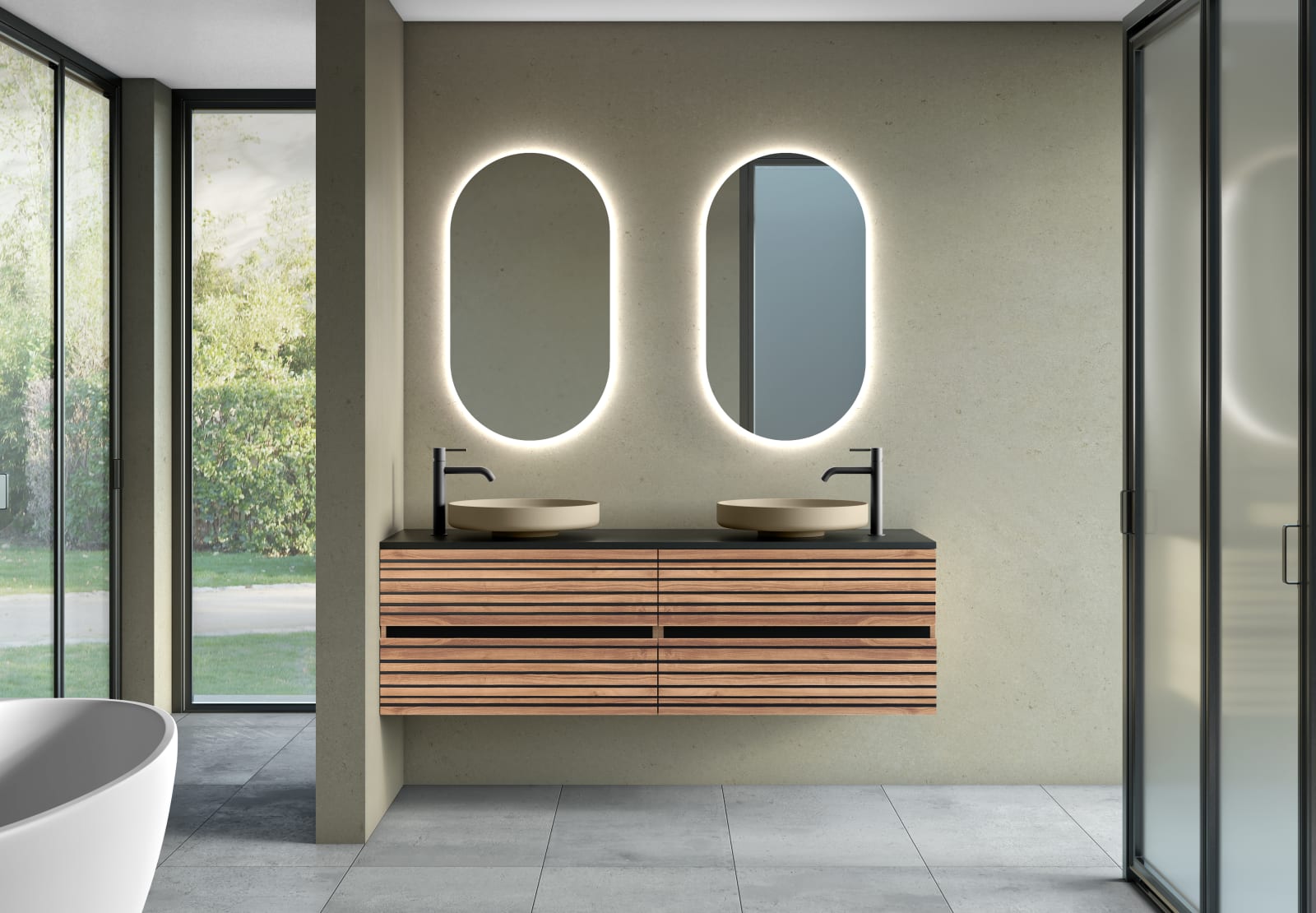 Mueble de baño con encimera de microtec negra Kora Bruntec principal 0