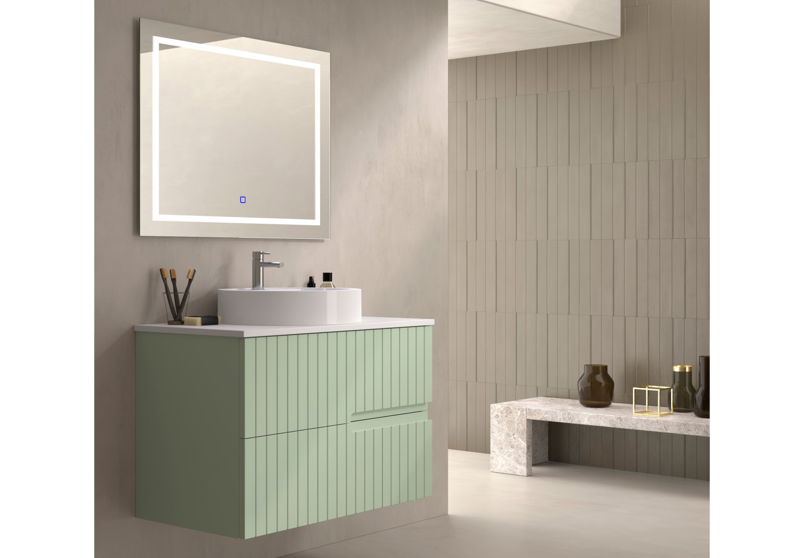 Mueble de baño con encimera piedra compactada blanca Ebi Bruntec colores principal 0