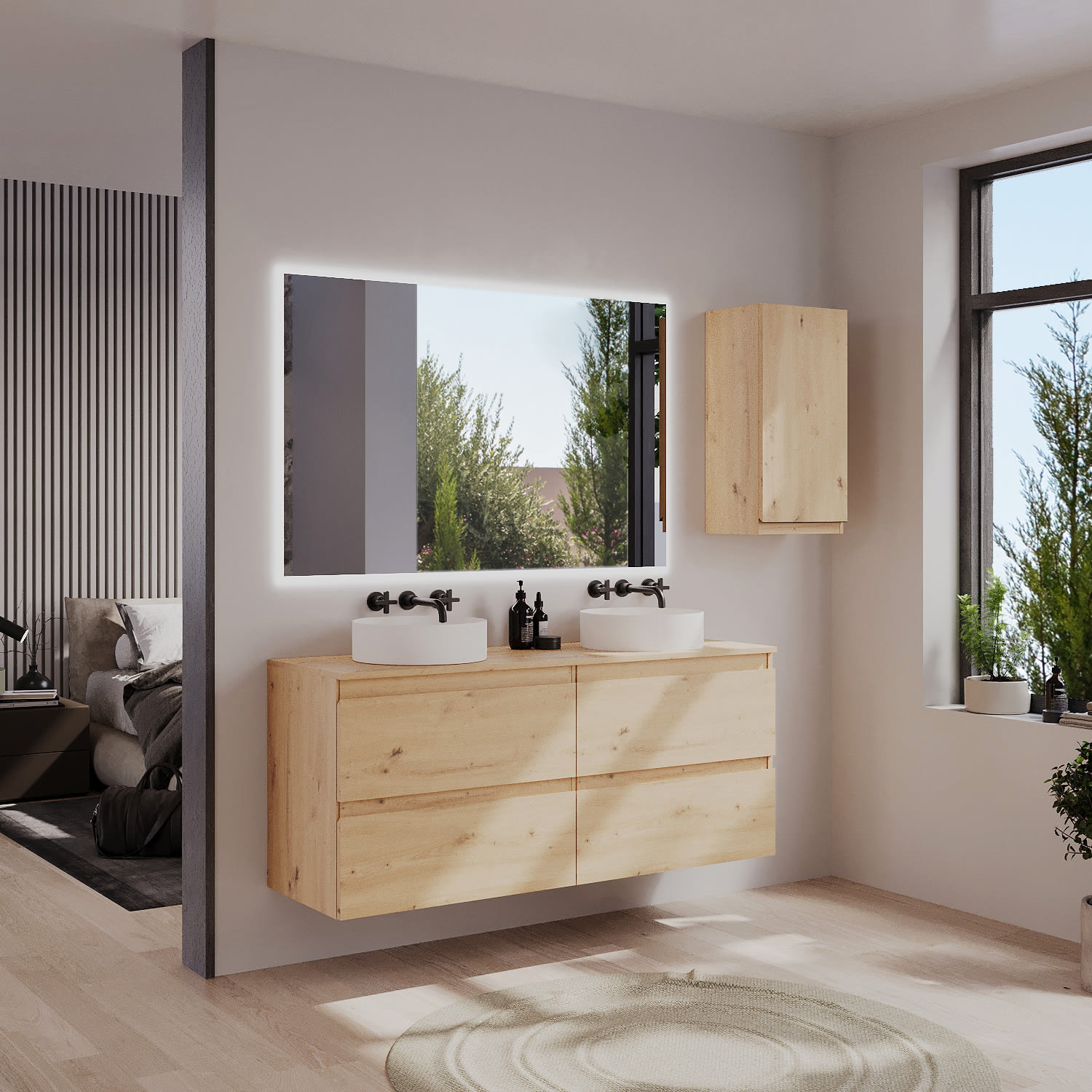 Mueble de baño color madera con encimera de madera Vilma Bruntec principal 0