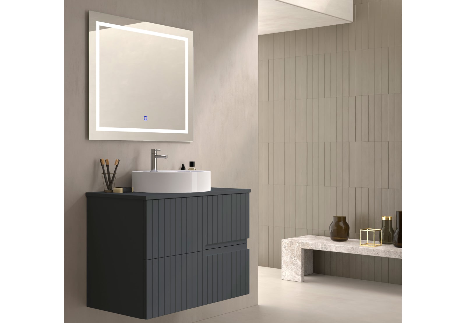 Mueble de baño con encimera piedra compactada mismo color del mueble Ebi Bruntec colores principal 0