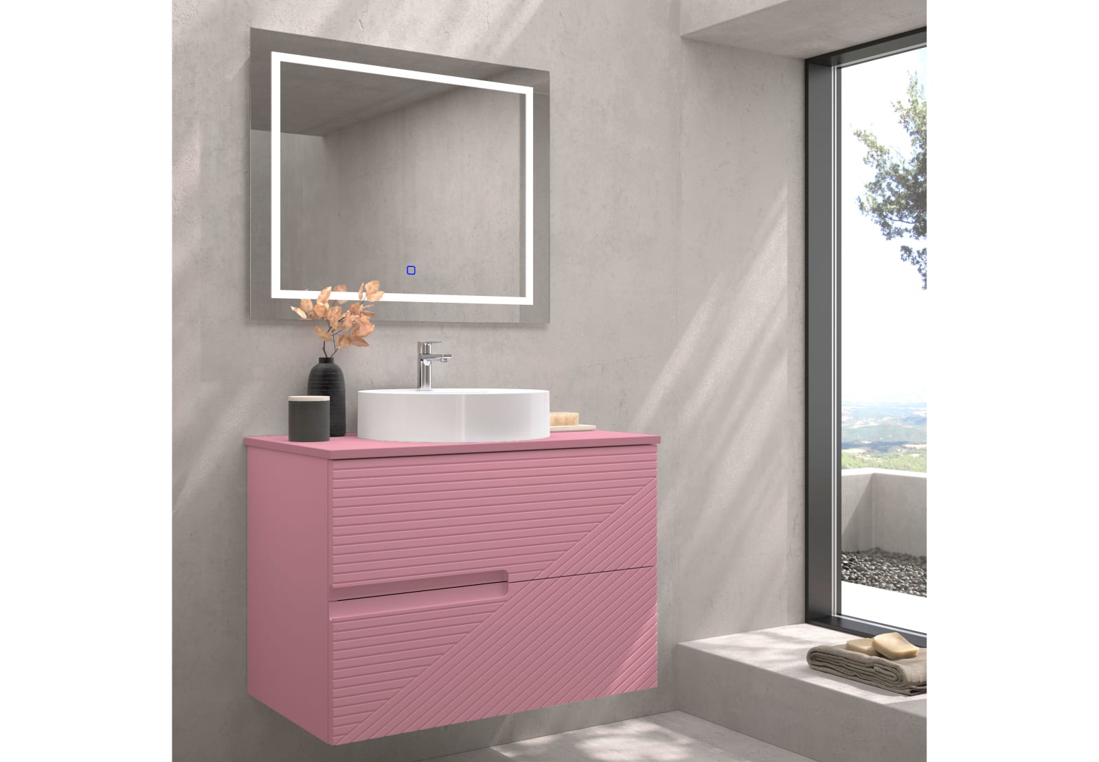 Mueble de baño con encimera piedra compactada mismo color Limo de Bruntec principal 0