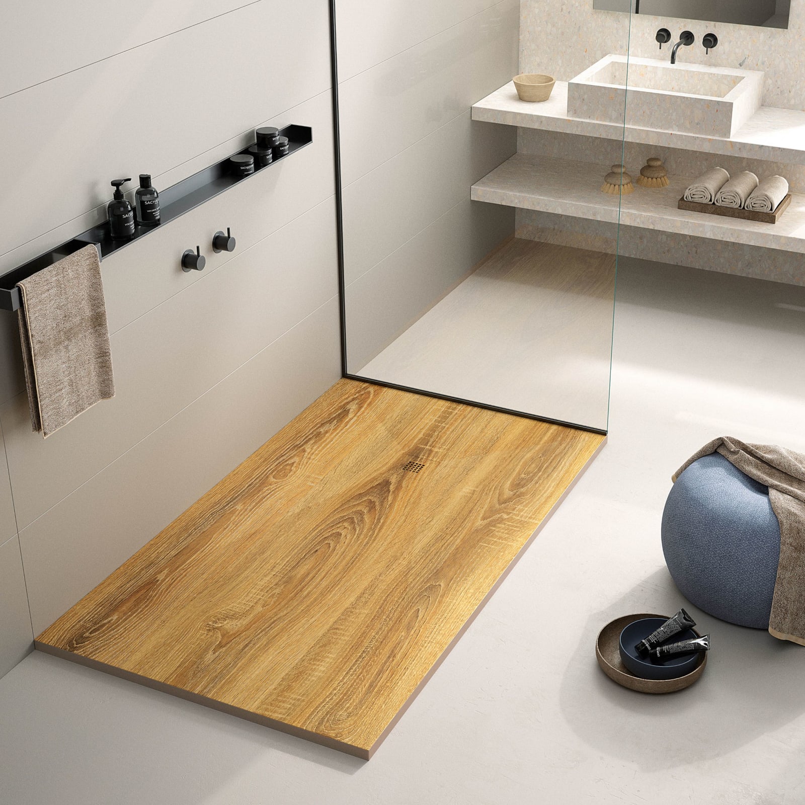 Platos de ducha de resina decorado Stone 3D Madera Bruntec principal 0