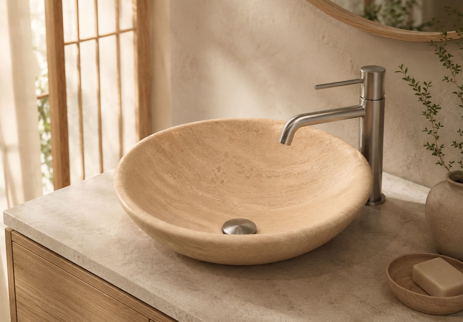 Lavabo de mármol travertino natural Wessel Bruntec principal 0
