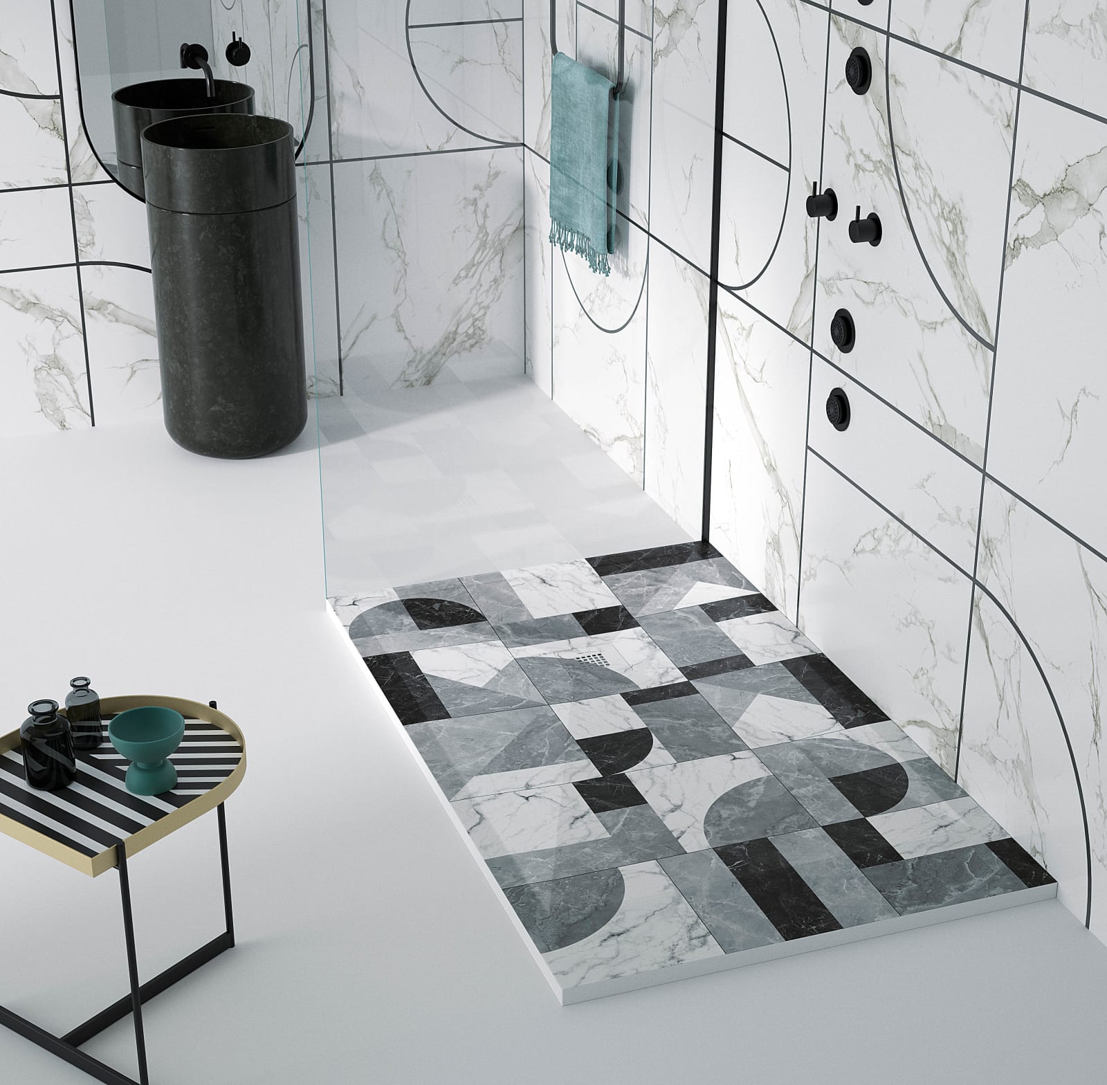 Platos de ducha de resina decorados Design 3D Mosaico Bruntec principal 0