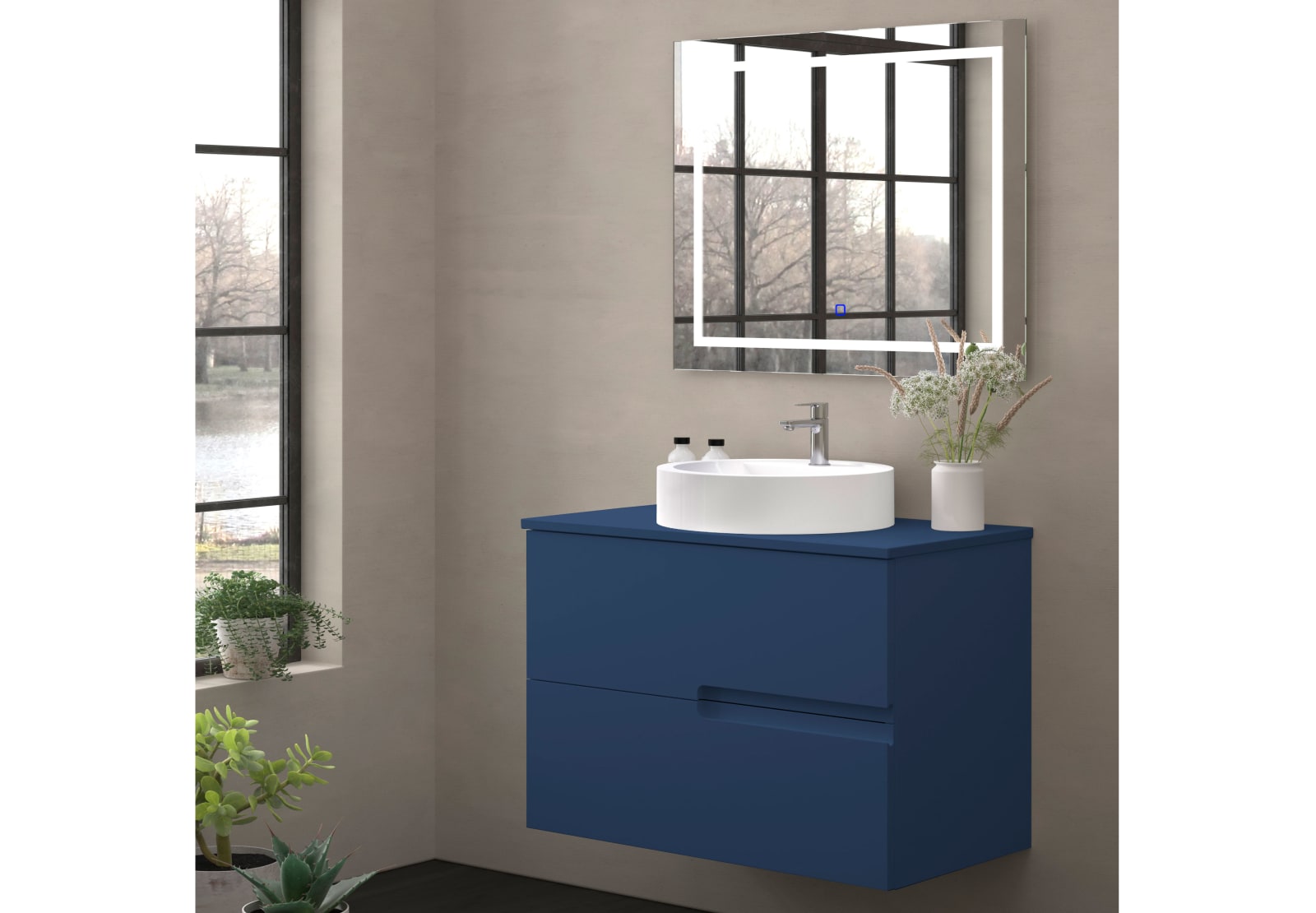 Mueble de baño con encimera piedra compactada mismo color Lia Bruntec colores principal 0