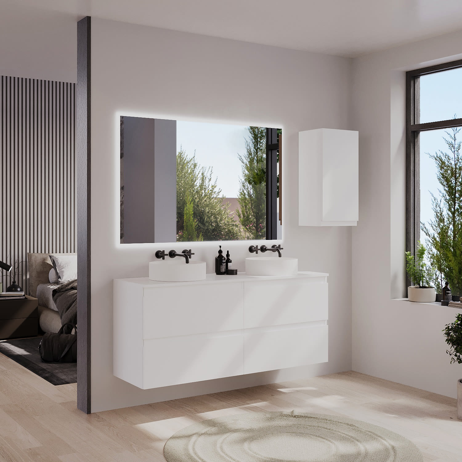Mueble de baño MDF lacado con encimera de madera Vilma Bruntec principal 0